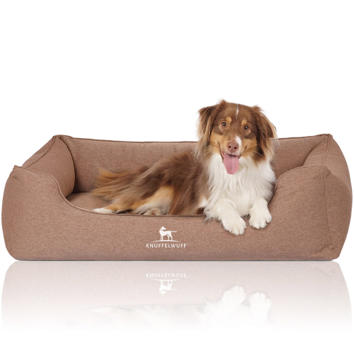 Knuffelwuff Orthopädisches Hundebett Leano aus Velours mit Handwebcharakter XL 105 x 75cm Hellbraun