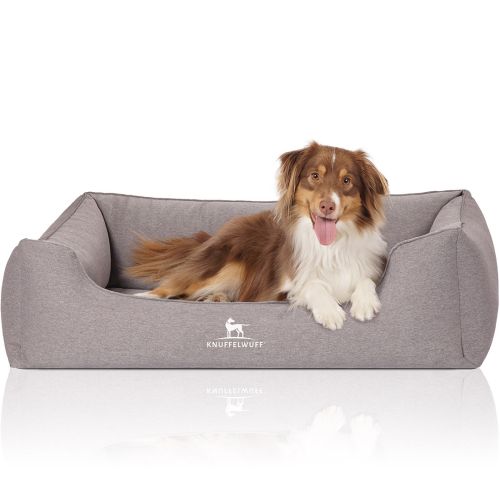 Knuffelwuff Orthopädisches Hundebett Leano aus Velours mit Handwebcharakter XL 105 x 75cm Grau