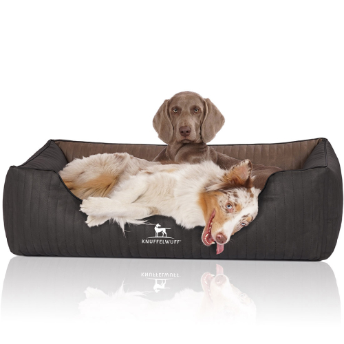 Knuffelwuff Orthopädisches Hundebett Outback aus laser-gestepptem Kunstleder XL 105 x 75cm Schwarz/Braun