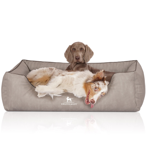 Knuffelwuff Orthopädisches Hundebett Tampa aus laser-gestepptem Kunstleder XL 105 x 75cm Grau