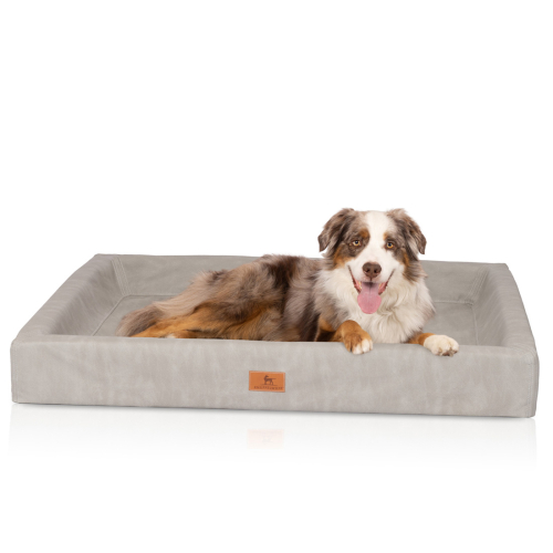 Knuffelwuff orthopädisches Hundebett Austin aus Kunstleder M-L 85 x 65cm Grau